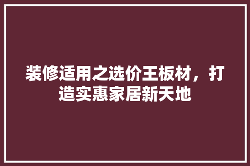 装修适用之选价王板材，打造实惠家居新天地