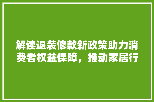 解读退装修款新政策助力消费者权益保障，推动家居行业健康发展