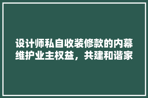 设计师私自收装修款的内幕维护业主权益，共建和谐家居环境