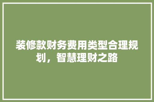 装修款财务费用类型合理规划，智慧理财之路