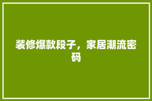 装修爆款段子，家居潮流密码