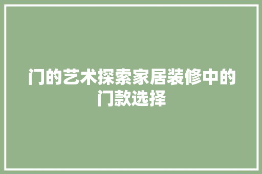 门的艺术探索家居装修中的门款选择