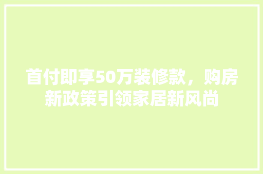 首付即享50万装修款，购房新政策引领家居新风尚