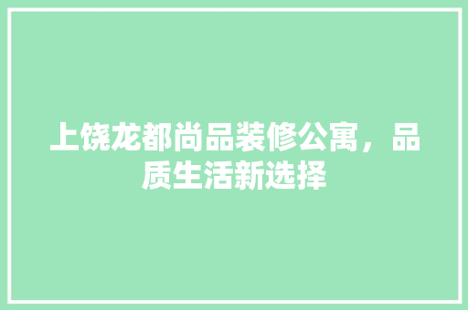 上饶龙都尚品装修公寓，品质生活新选择