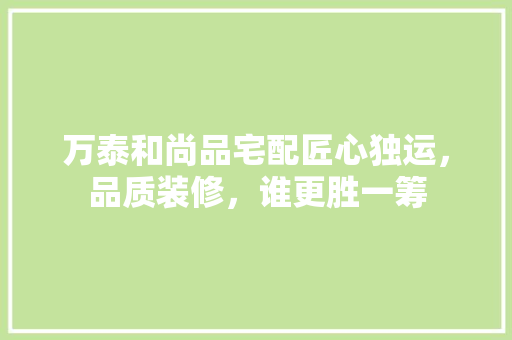 万泰和尚品宅配匠心独运，品质装修，谁更胜一筹