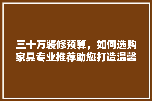 三十万装修预算，如何选购家具专业推荐助您打造温馨家居