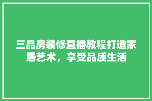 三品房装修直播教程打造家居艺术，享受品质生活