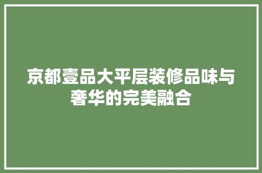 京都壹品大平层装修品味与奢华的完美融合