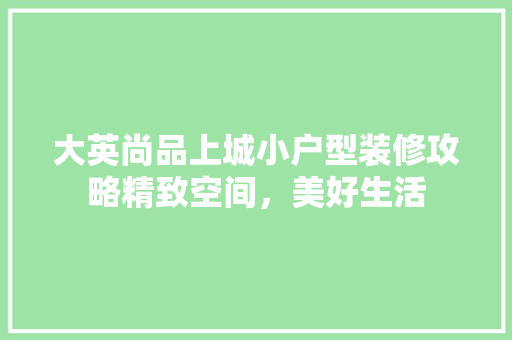 大英尚品上城小户型装修攻略精致空间，美好生活