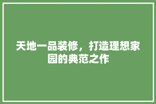 天地一品装修，打造理想家园的典范之作