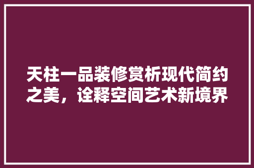 天柱一品装修赏析现代简约之美，诠释空间艺术新境界