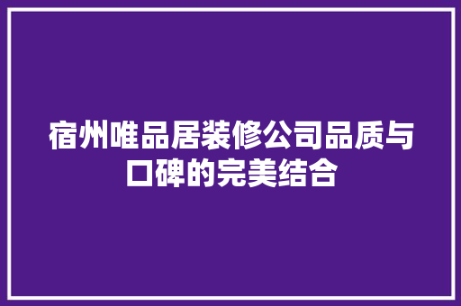 宿州唯品居装修公司品质与口碑的完美结合