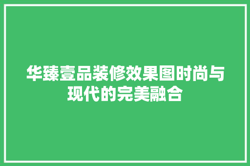 华臻壹品装修效果图时尚与现代的完美融合