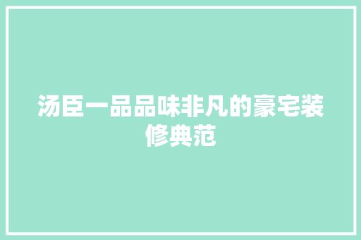 汤臣一品品味非凡的豪宅装修典范
