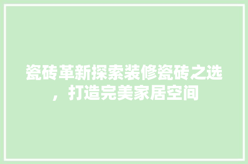 瓷砖革新探索装修瓷砖之选，打造完美家居空间