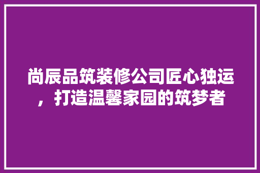 尚辰品筑装修公司匠心独运，打造温馨家园的筑梦者