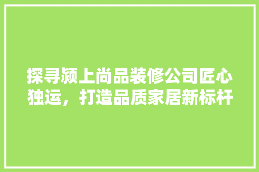 探寻颍上尚品装修公司匠心独运，打造品质家居新标杆