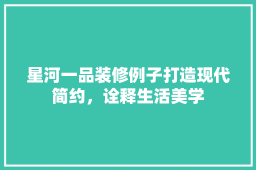 星河一品装修例子打造现代简约，诠释生活美学