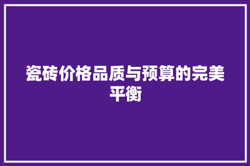 瓷砖价格品质与预算的完美平衡