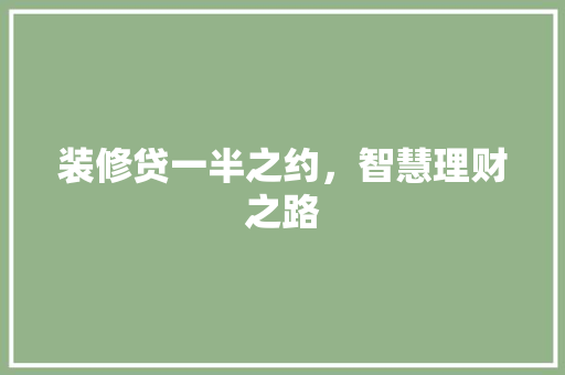 装修贷一半之约，智慧理财之路