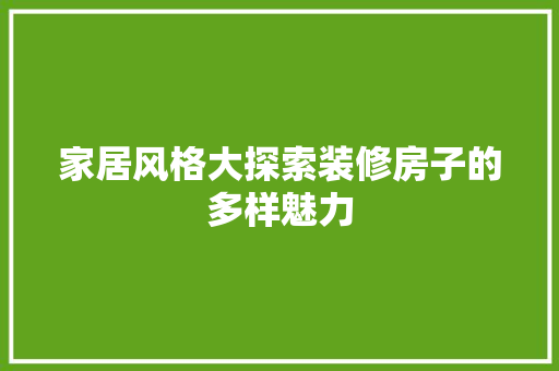 家居风格大探索装修房子的多样魅力