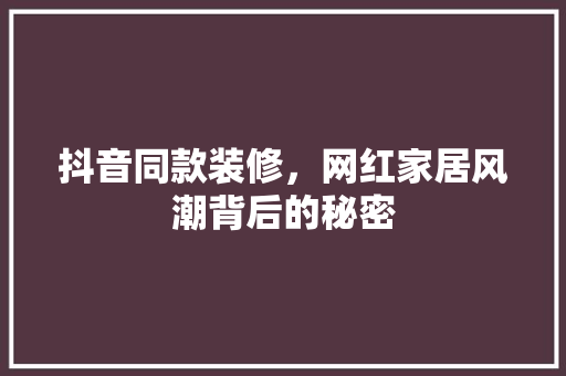 抖音同款装修，网红家居风潮背后的秘密