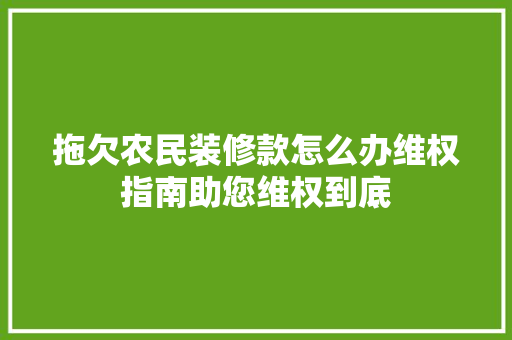 拖欠农民装修款怎么办维权指南助您维权到底