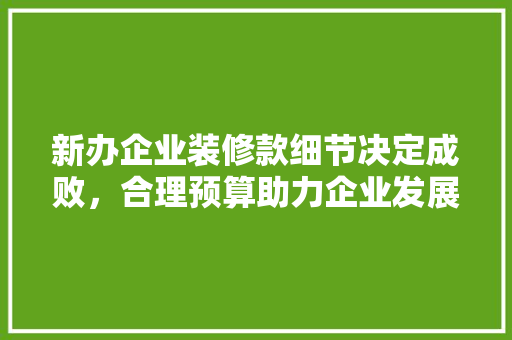 新办企业装修款细节决定成败，合理预算助力企业发展