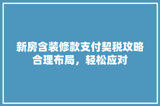 新房含装修款支付契税攻略合理布局，轻松应对