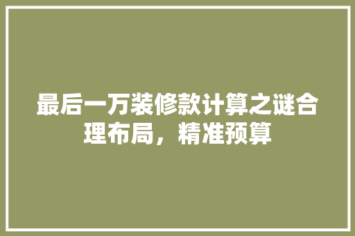 最后一万装修款计算之谜合理布局，精准预算