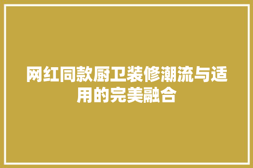 网红同款厨卫装修潮流与适用的完美融合