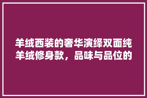 羊绒西装的奢华演绎双面纯羊绒修身款，品味与品位的完美结合