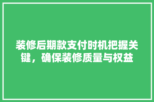 装修后期款支付时机把握关键，确保装修质量与权益